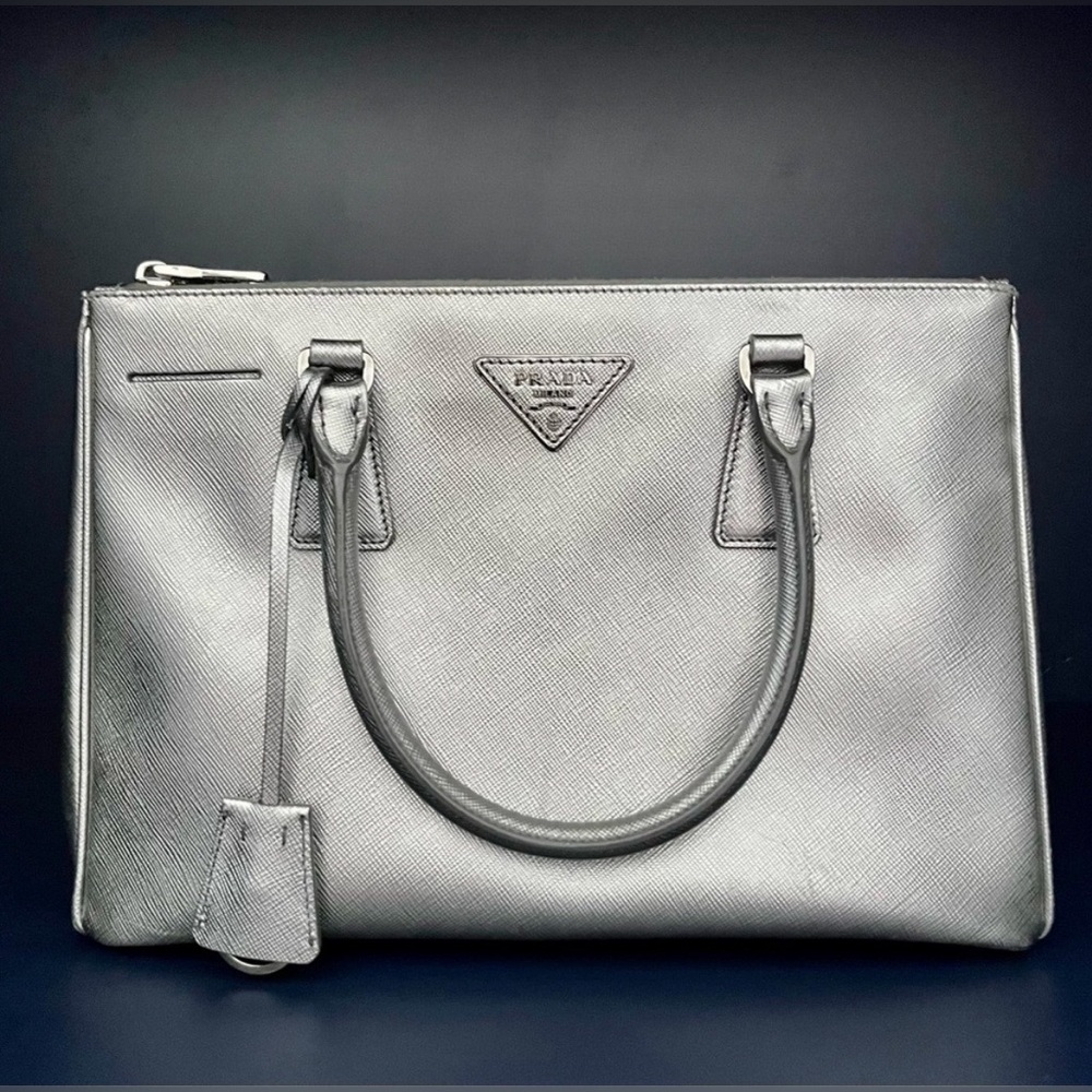 Prada Galleria Saffiano Lux Tote Small in Metallic Cromo
